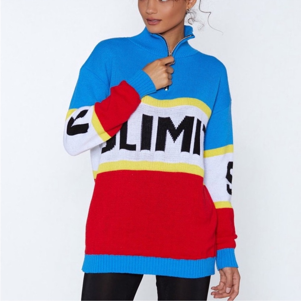 ASOS Blue Ribbed Zip-Up Sweater